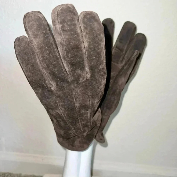 Isotoner Women’s Dark Brown Suede Gloves Thin Black Fleece Lining Size XL - Picture 5 of 11